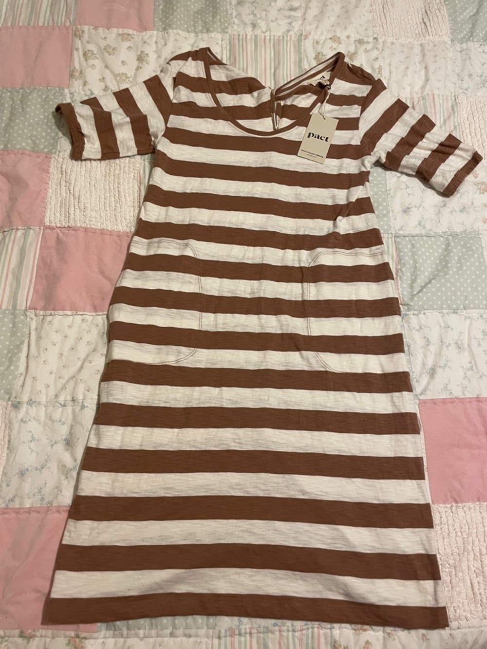 Pact Brown and White Striped Midi Dress